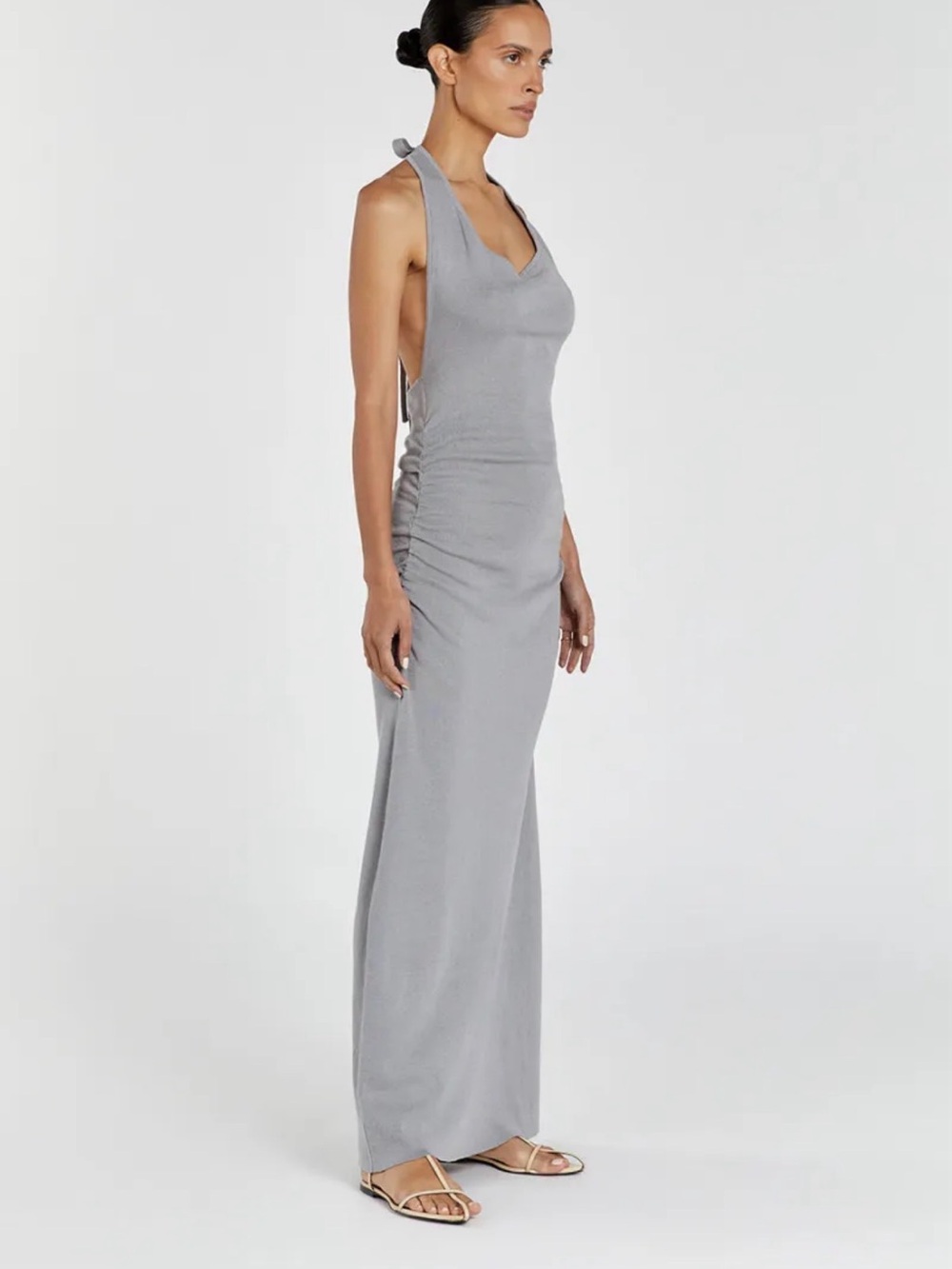 DISSH Silver-Gray Ruched Maxi Dress